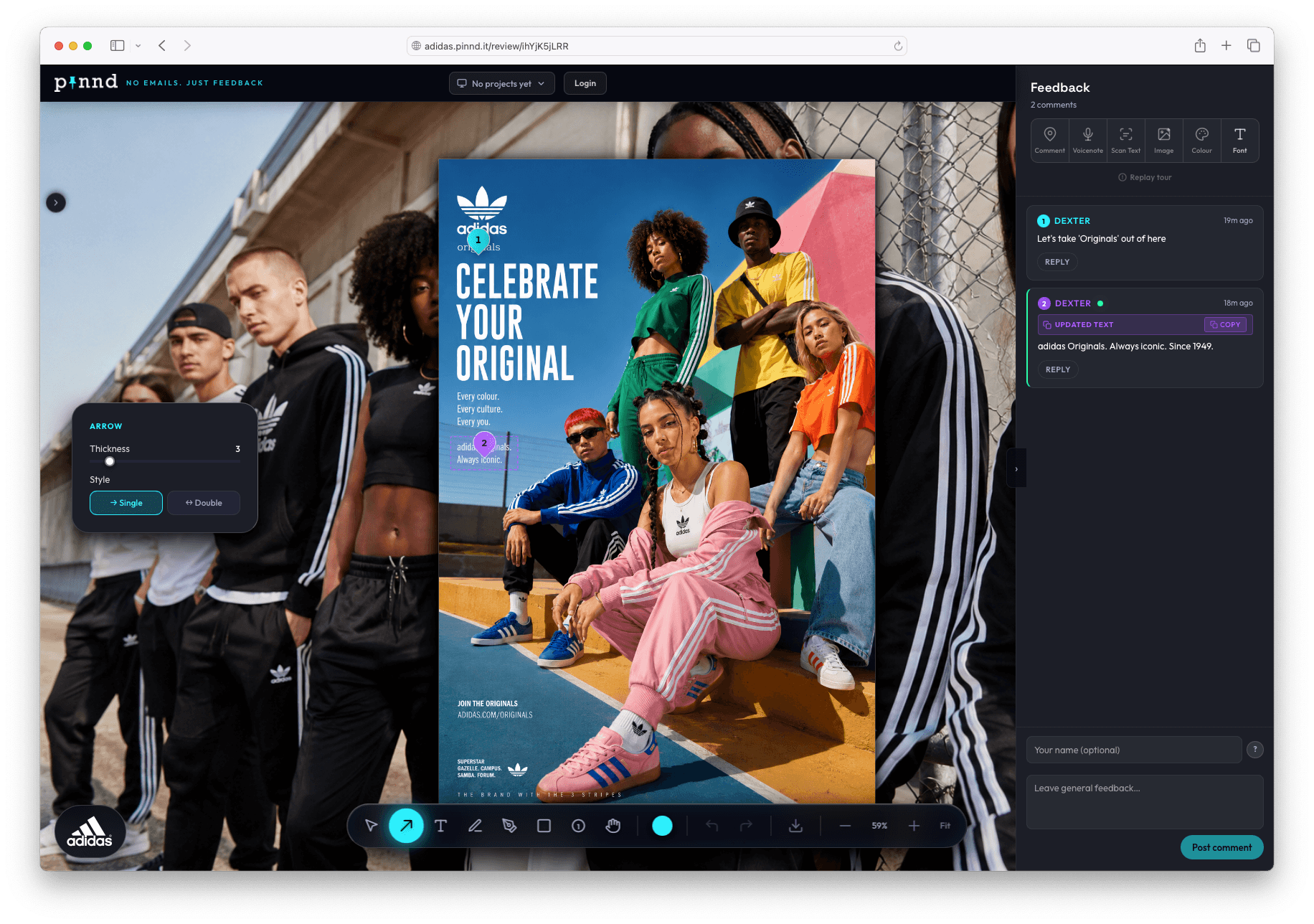 Adidas branded review page — adidas.pinnd.it